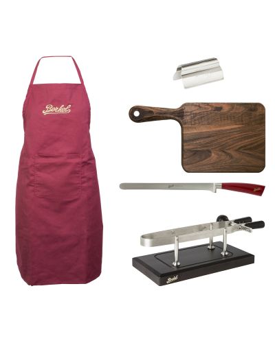 Clamp + Board + Plier + Ham Knife 26 cm Red + Red Apron