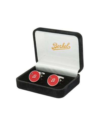 Manschettenknoepfe rot mit Logo Berkel Silber