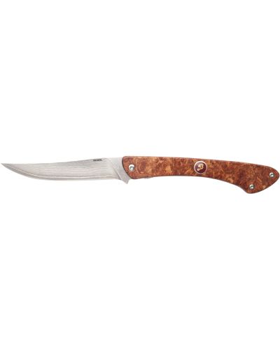 Folding Knife damascous blade and handle in Briar wood