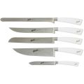 Elegance Rosso Set 5 Coltelli Da Cucina In Acciaio Inox 1.4116, Multiuso, Pane, Arrosto, Prosciutto, Durezza 59 HRC